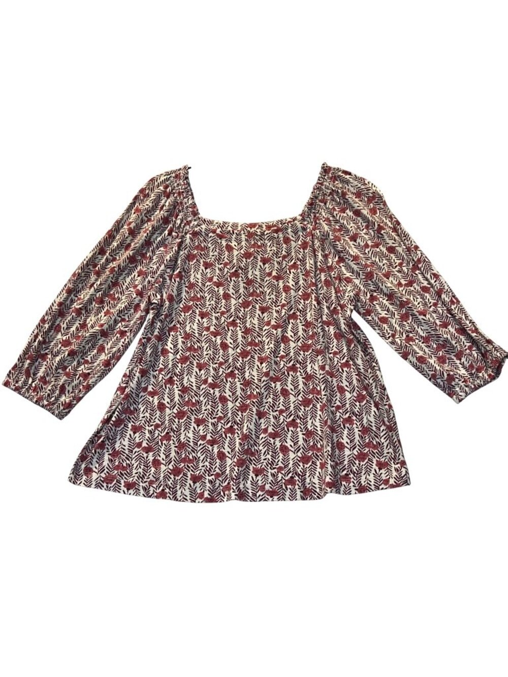 Style & Co Womens Size Medium Square Neck Knit Top Cotton & Modal Blend Floral